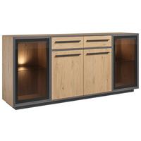 Sideboard Nadiro B: 187 cm Wildeiche Dekor/Schwarz Matt - Eichefarben/Schwarz, Trend, Glas/Holzwerkstoff (187/83/40cm) - Livetastic