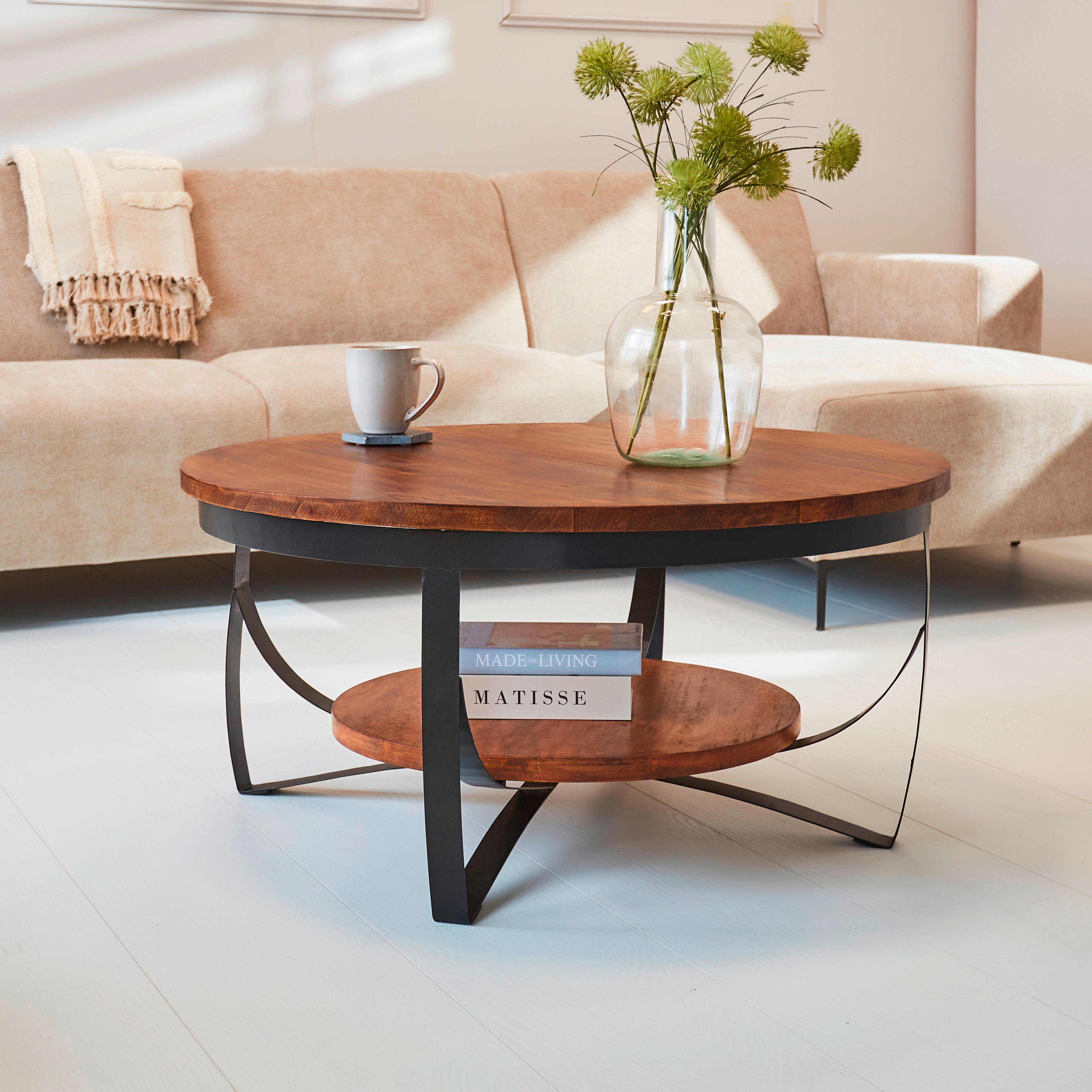 Couchtisch Ocala Braun/Schwarz, 90 cm - Schwarz/Braun, MODERN, Holz/Metall (90/90/44cm) - MID.YOU