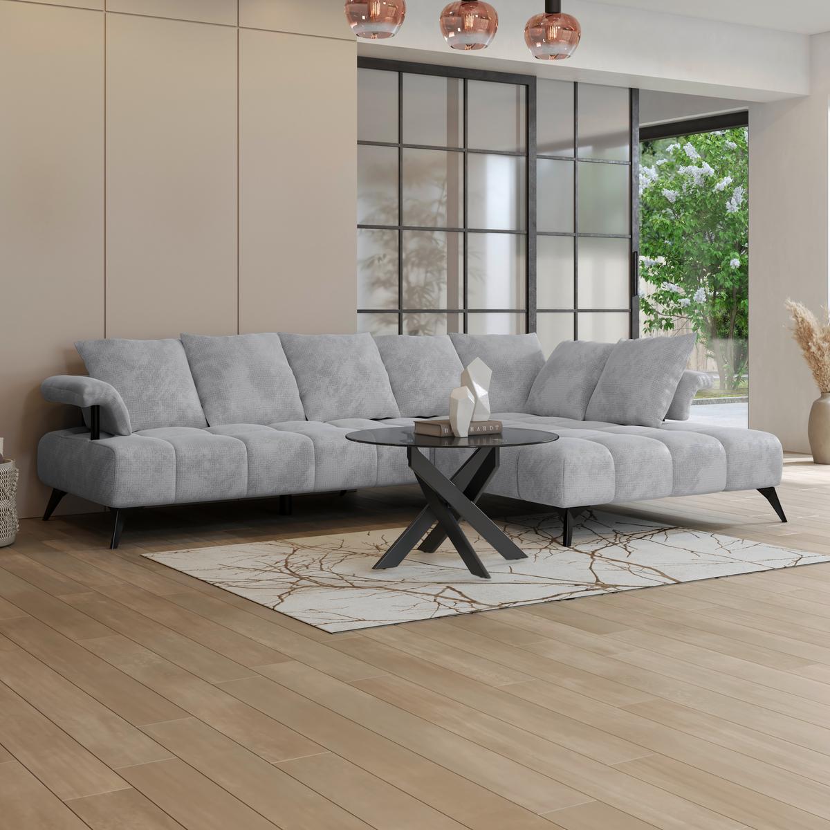 Sedacia súprava VANESSA NEW potrebná š. dverí 90 cm, pravá - čierna/svetlosivá, Modern, kov/textil (297/200cm)