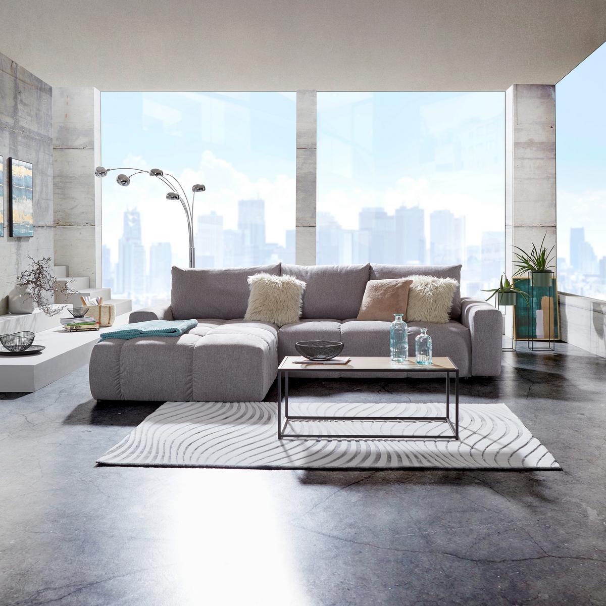 Ecksofa Atlantic Mit Schlafftunktion und Bettkasten - Schwarz/Grau, Design, Textil (214/305cm) - Luca Bessoni