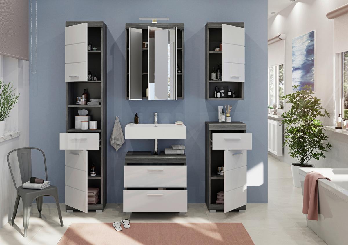 Badezimmer Scout - Weiß Hochglanz, MODERN, Holzwerkstoff (134cm) - MID.YOU