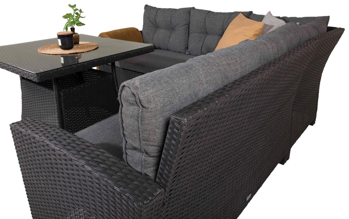 Loungegarnitur Watford - Schwarz/Grau, KONVENTIONELL, Glas/Kunststoff - Gardenson
