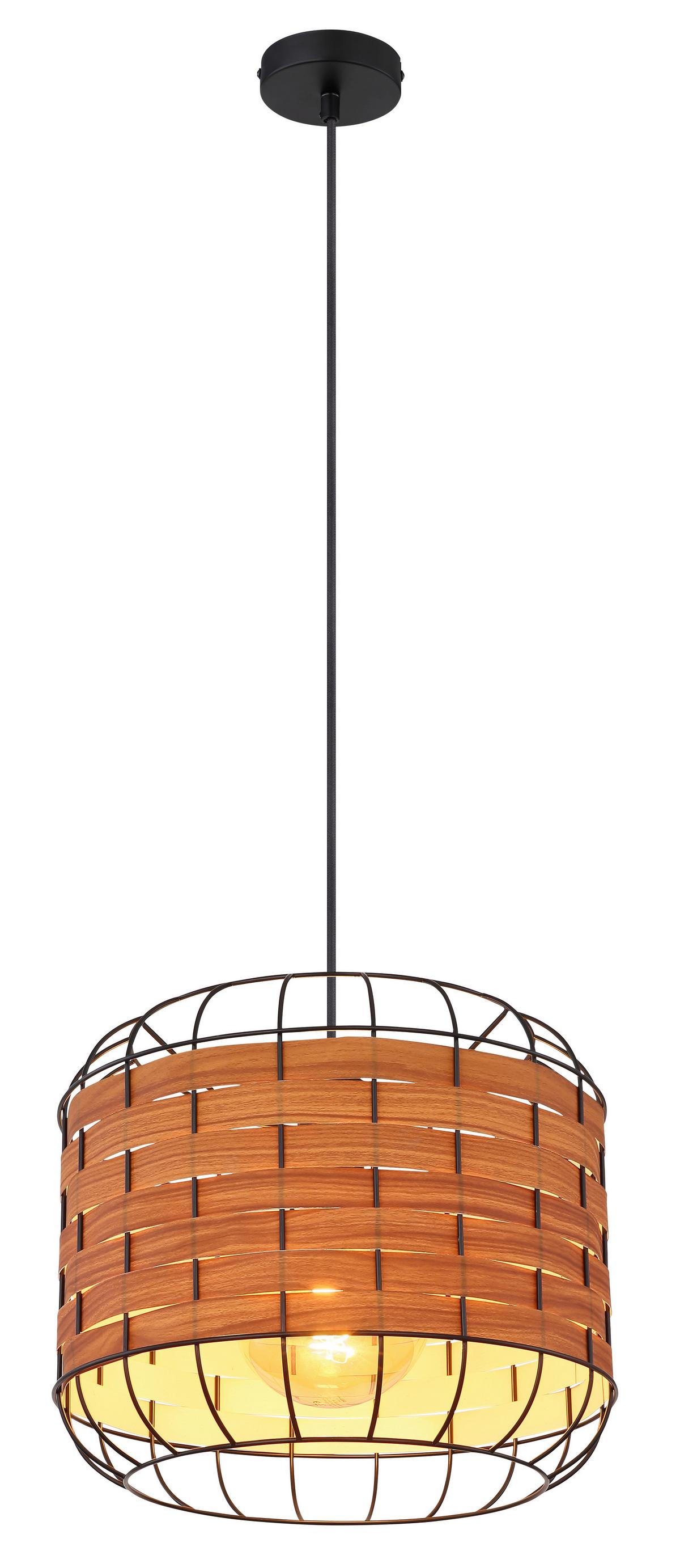 Hängeleuchte H: 120 cm 1-Flammig - Schwarz/Braun, KONVENTIONELL, Kunststoff/Metall (35/120cm) - Globo