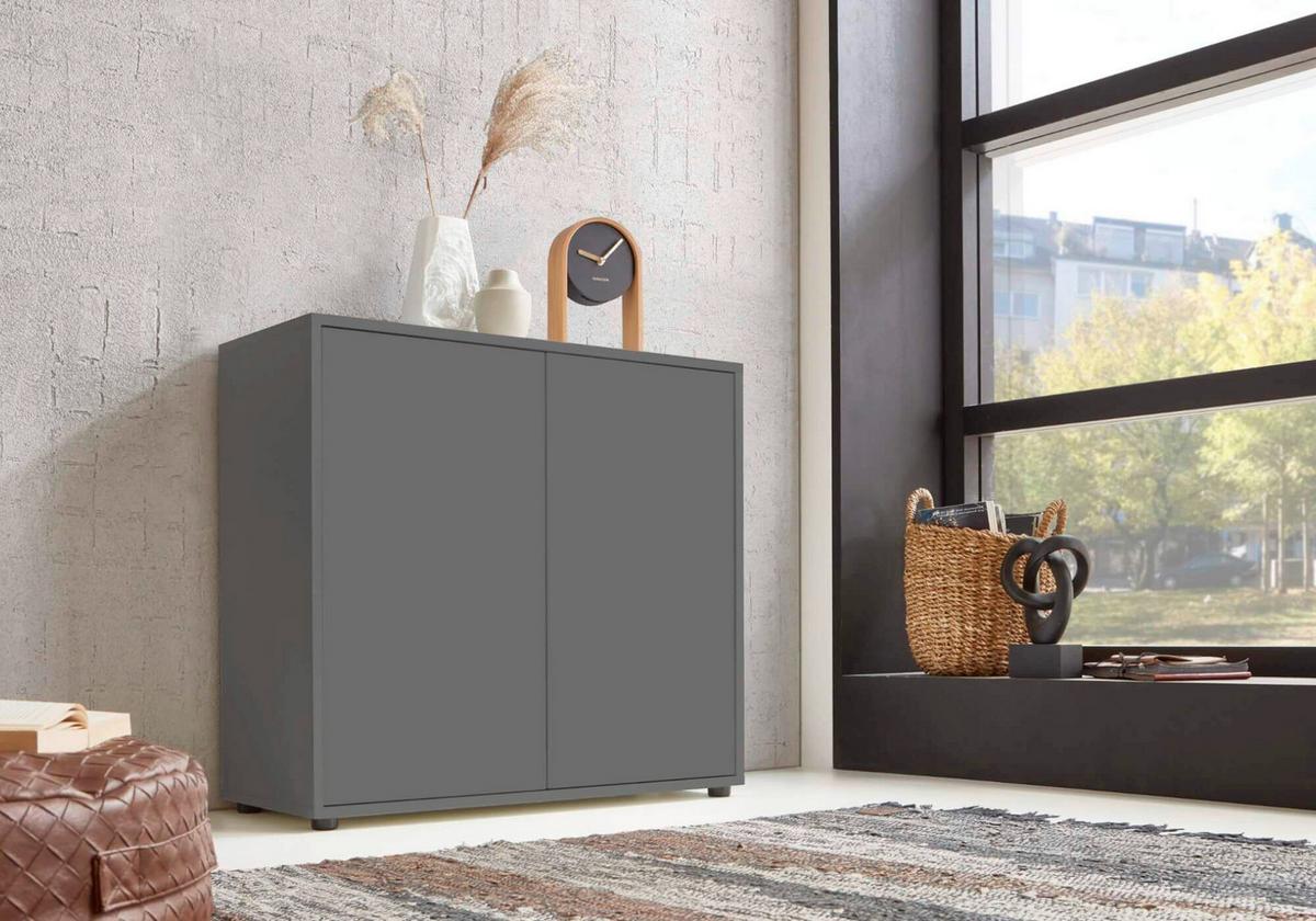 Sideboard Mailand Anthrazit B: 263,5cm - Anthrazit/Schwarz, MODERN, Holzwerkstoff (263,5/73/33cm) - MID.YOU