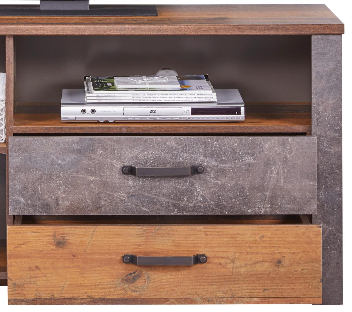 Tv-lowboard Ontario B: 131 Cm Eiche Dekor/betonoptik - Dunkelgrau/Eichefarben, Trend, Holzwerkstoff (131/67,7/41,5cm) - Ondega