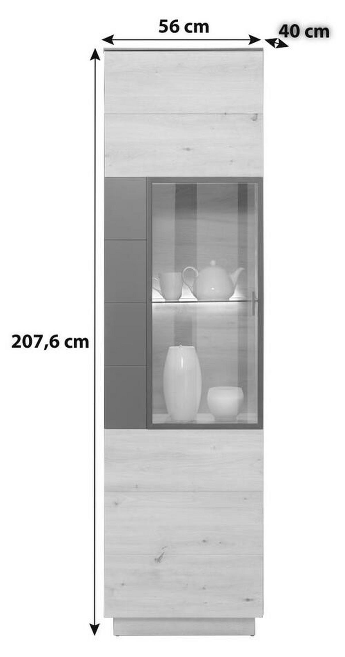 Vitrine Tonale B: 56 Cm, Eiche Dekor/grau - Eichefarben/Schwarz, MODERN, Glas/Holzwerkstoff (56/207,6/40cm)