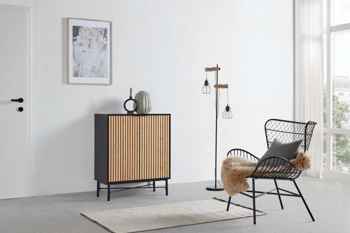 Komoda MADRID - černá/barvy dubu, Moderní, kov/dřevo (76/90/35cm) - Mömax