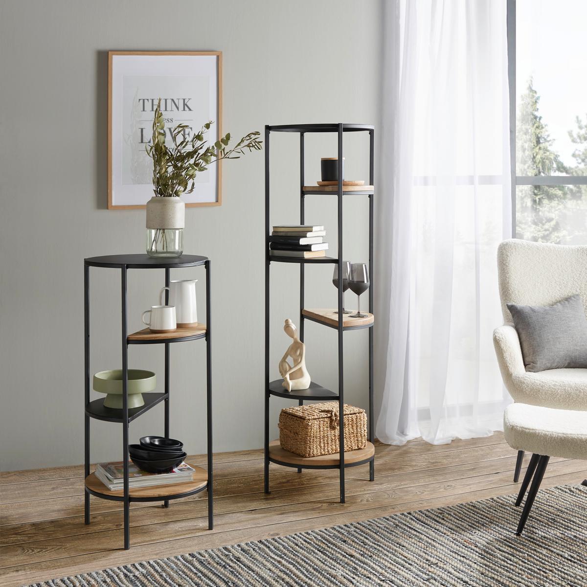 Stojací regál dub masív - čierna/prírodná farba, Modern, kov/drevo (45/100/45cm) - Premium Living