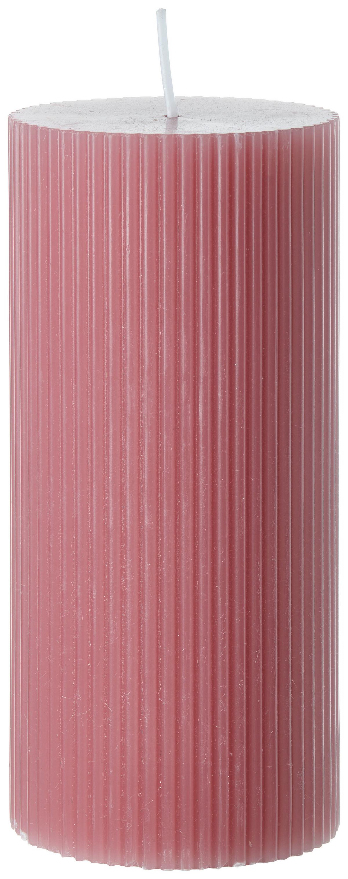 VÁLCOVÁ SVÍČKA STRIPES - bílá/růžová, přírodní materiály (7/15cm) - Premium Living