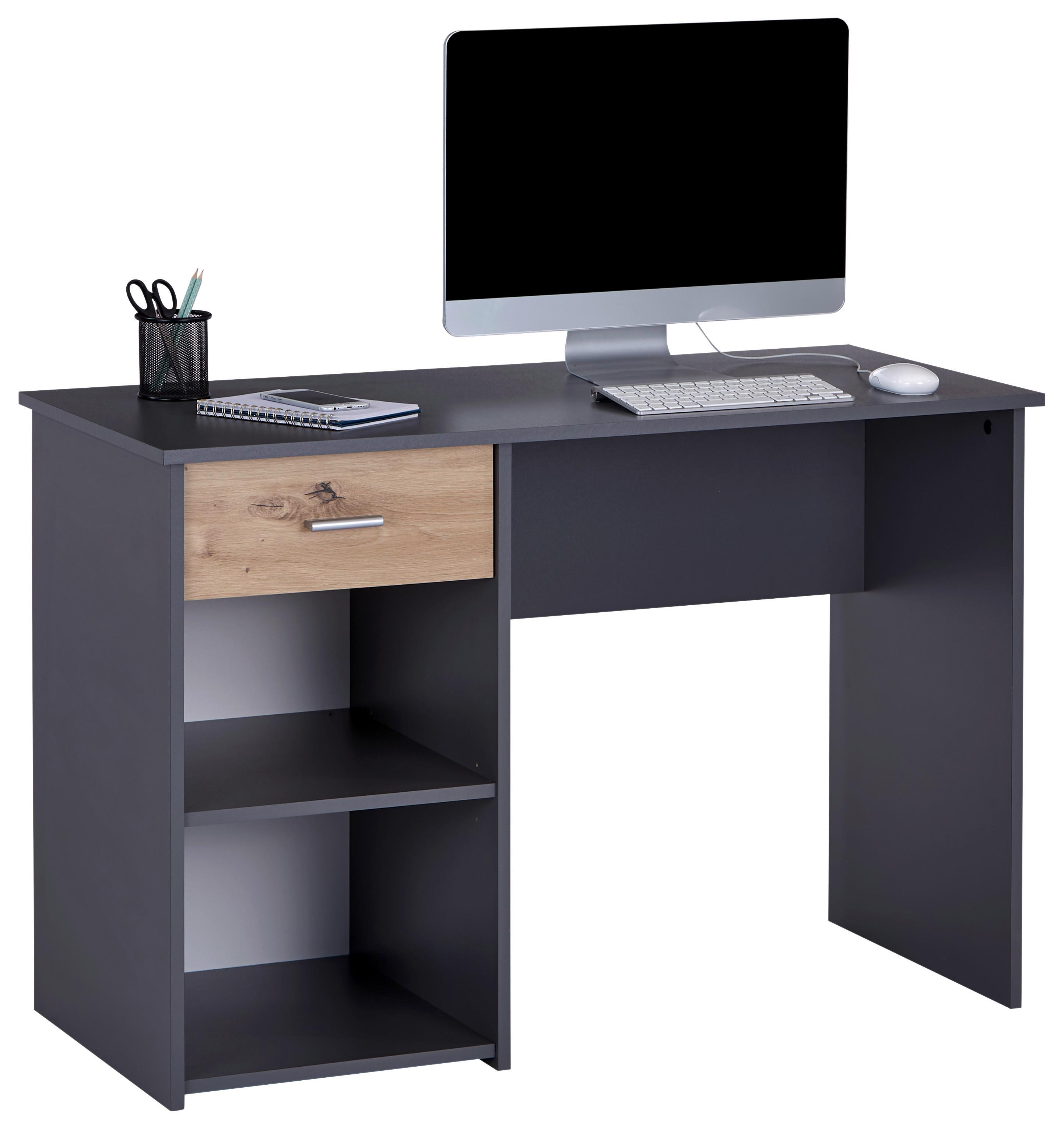 Schreibtisch mit Stauraum BxH: 110x74,5 cm Anthrazit - Eichefarben/Anthrazit, MODERN, Holzwerkstoff (110/75/50cm)