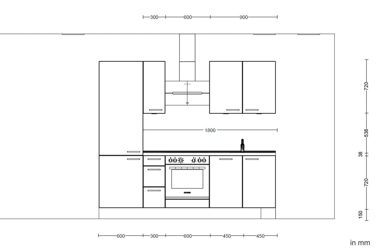 KÜCHENLEERBLOCK TOUCH HIGH - LINE, H2 LINKS - Weiß/Grau, MODERN, Holzwerkstoff (240cm) - Nobilia