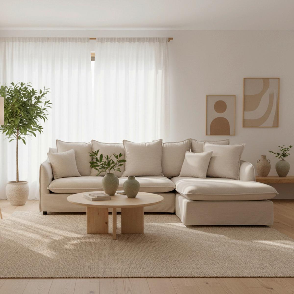 Sedací souprava ELIA přírodná barva - černá/přírodní barvy, Moderní, dřevo/textil (265/158cm) - Bessagi Home