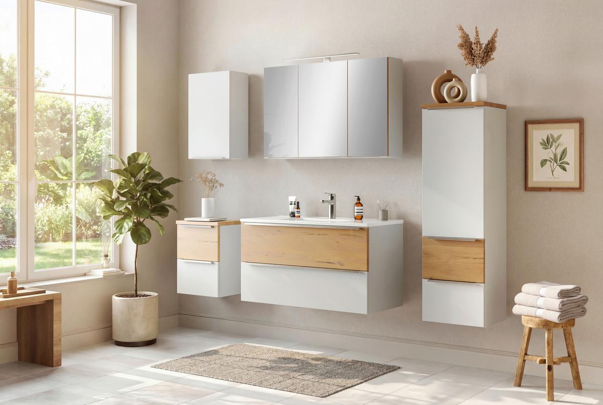 SPIEGELSCHRANK Verona Weiß B: 100cm - Wildeiche/Weiß, Trend, Glas/Holzwerkstoff (100/64/20cm) - Held