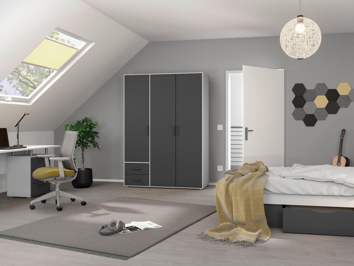 Drehtürenschrank Voyager Weiß,grau 140 cm - Weiß/Grau, MODERN, Holzwerkstoff (140/194/53cm) - Rauch Möbel