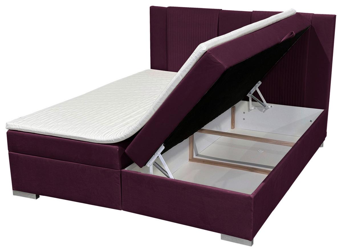 Boxbett Mit Bettkasten 180x200 Cm Dolly - Bordeaux/Silberfarben, Basics, Holzwerkstoff/Textil (180/200cm) - Livetastic
