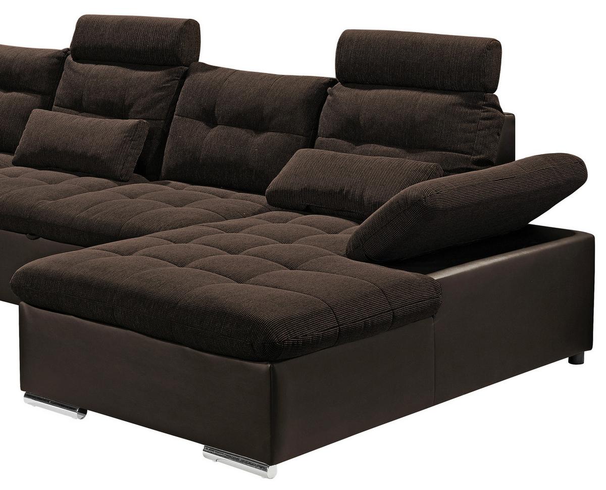 Wohnlandschaft Jakarta U Dunkelbraun - Dunkelbraun/Silberfarben, MODERN, Holzwerkstoff/Textil (218/324/170cm) - MID.YOU