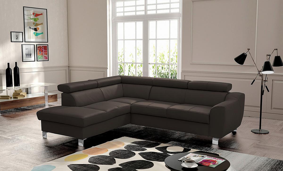 Ecksofa Aspen Lederlook Dunkelbraun 208x245 Cm - Chromfarben/Dunkelbraun, Design, Leder/Textil (208/245cm) - Livetastic