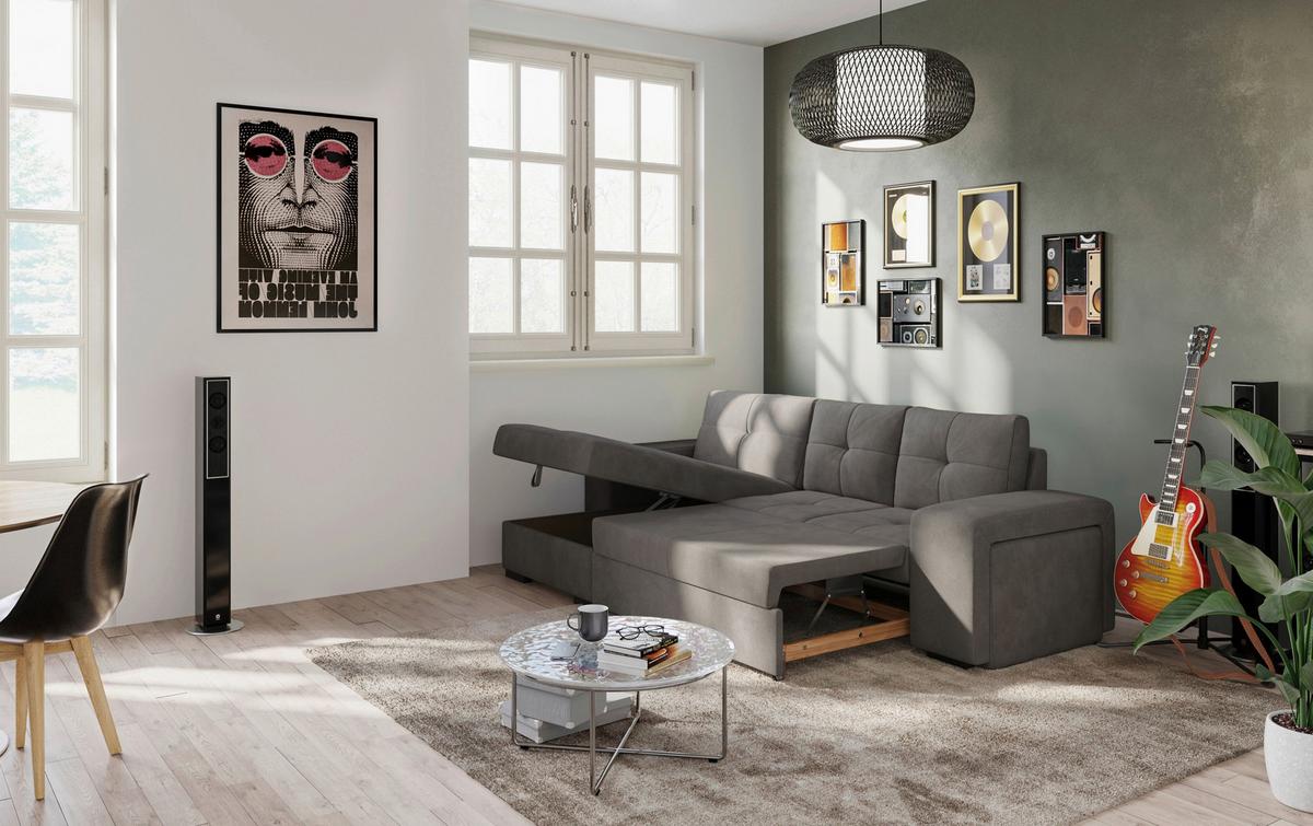 ECKSCHLAFSOFA Mattina D.Grau S: 156x268 cm - Dunkelgrau/Schwarz, MODERN, Textil (156/268cm) - MID.YOU