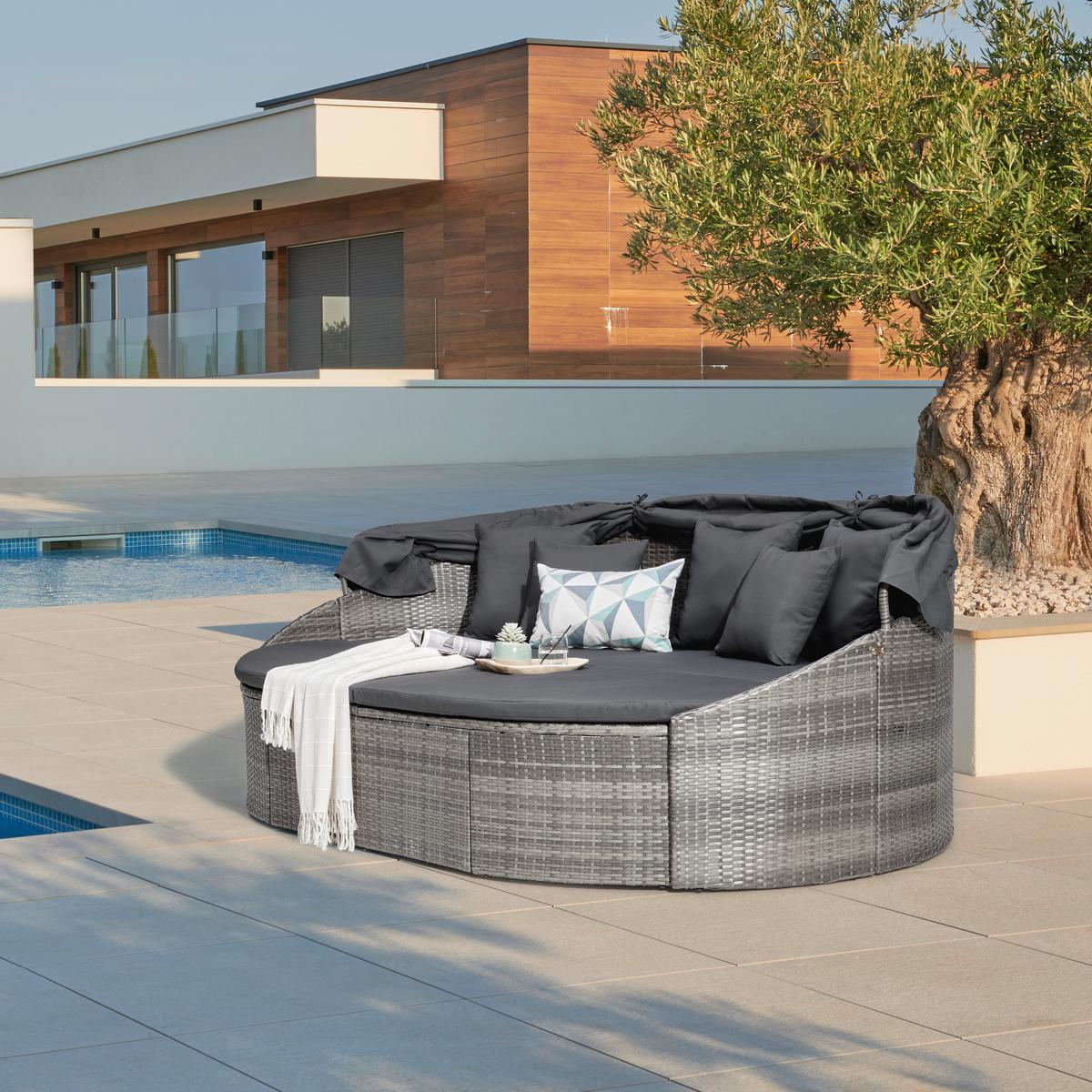 Sonneninsel Kuba Grau Aus Polyrattan, Verstellbares Dach - Grau, MODERN, Kunststoff/Textil (230/145/140cm) - Ambia Garden