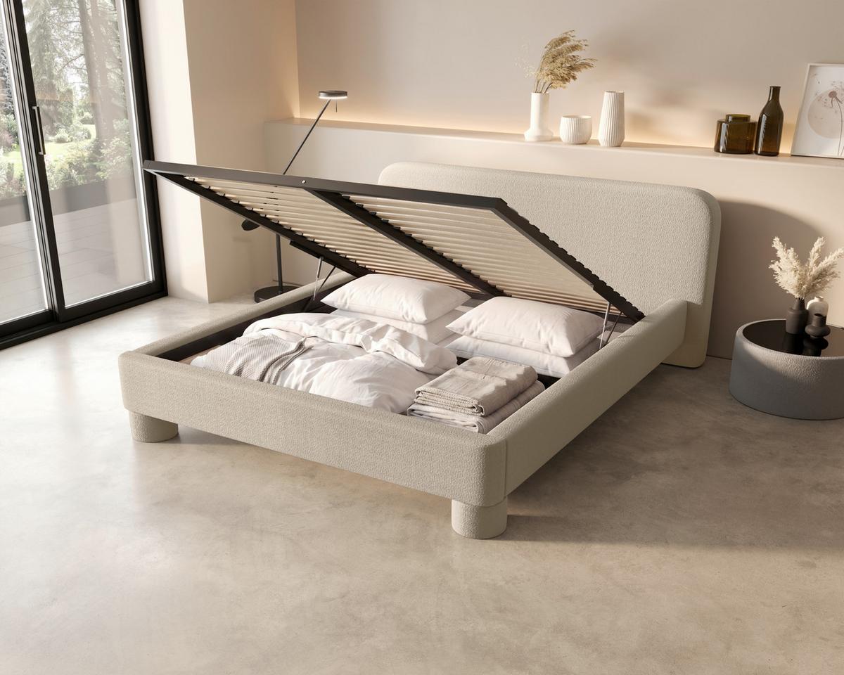 Polster Bett Bill 120 Creme LF: 120x200 cm - Creme/Schwarz, MODERN, Textil/Metall (140/200cm) - MID.YOU