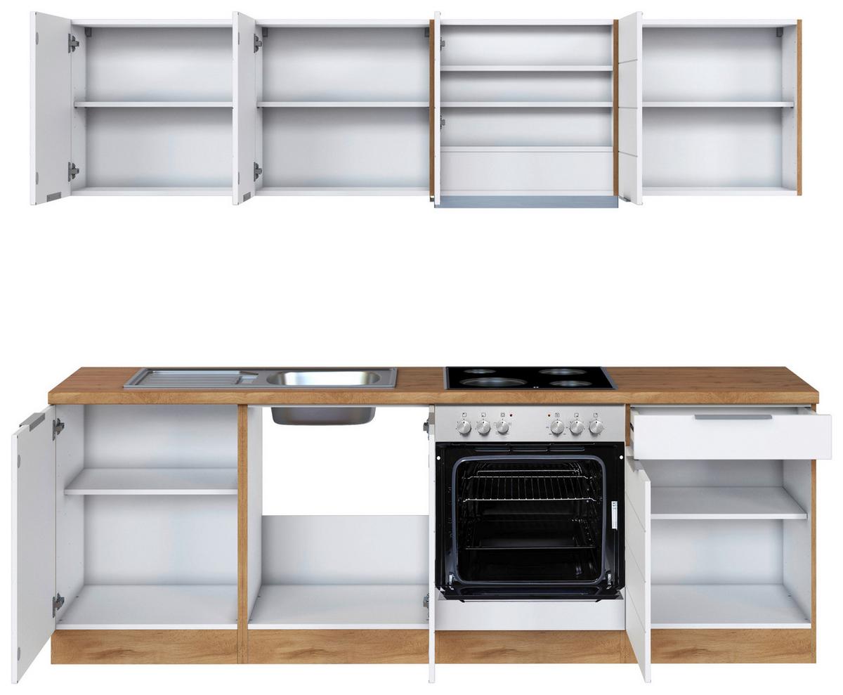 Küchenzeile Florenz mit Geräte B: 240 cm Weiß/Eichefarben - Eiche Wotan/Weiß, Design, Holzwerkstoff (240cm) - Held