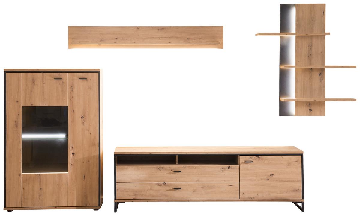 Wohnkombination 4-tlg. Buenos Aires Anthrazit/eichefarben - Eichefarben/Anthrazit, Design, Glas/Holzwerkstoff (337/210/50cm) - MID.YOU