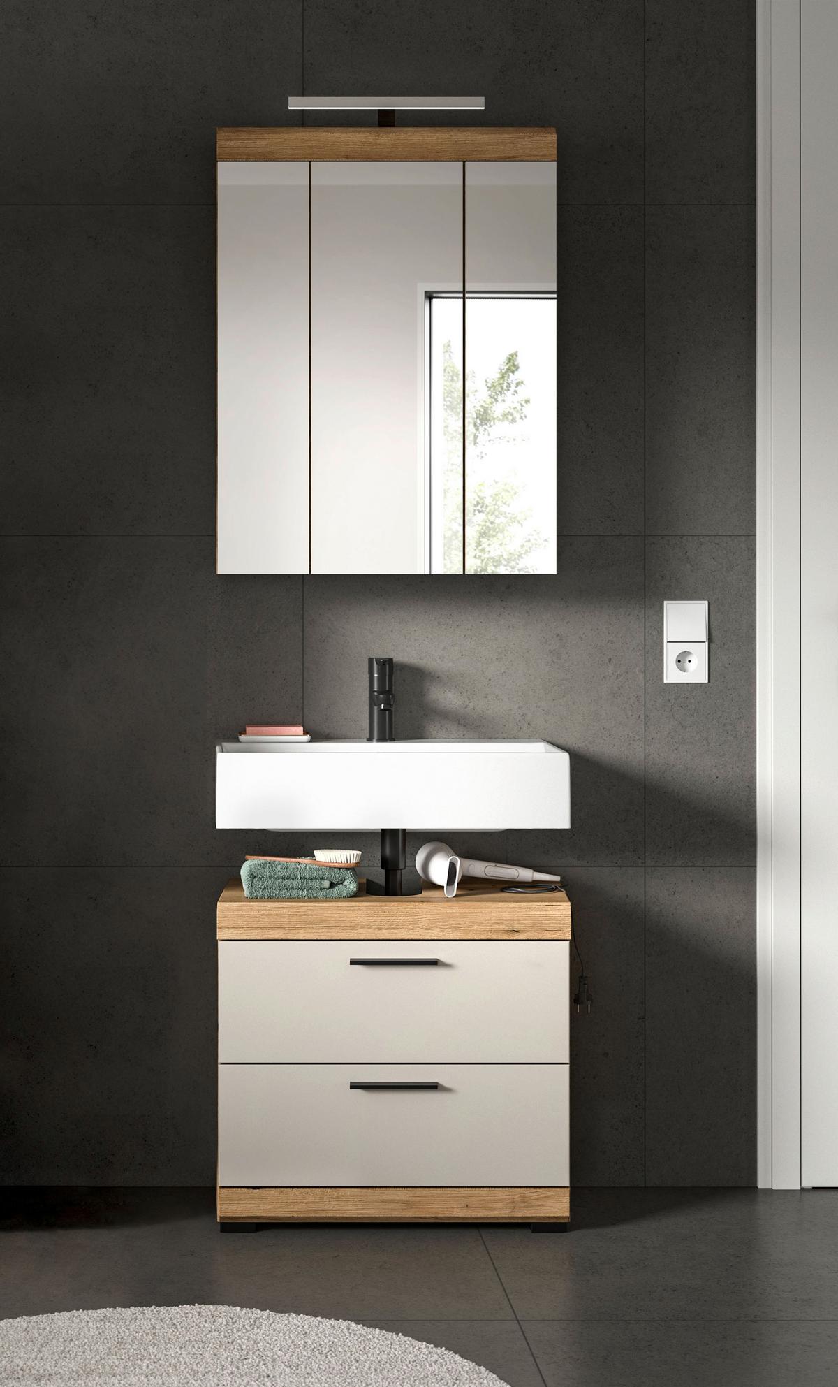 Badezimmer Scout Kaschmir/naturfarben B: 60 Cm - Kaschmir/Schwarz, MODERN, Glas/Holzwerkstoff (60cm) - MID.YOU
