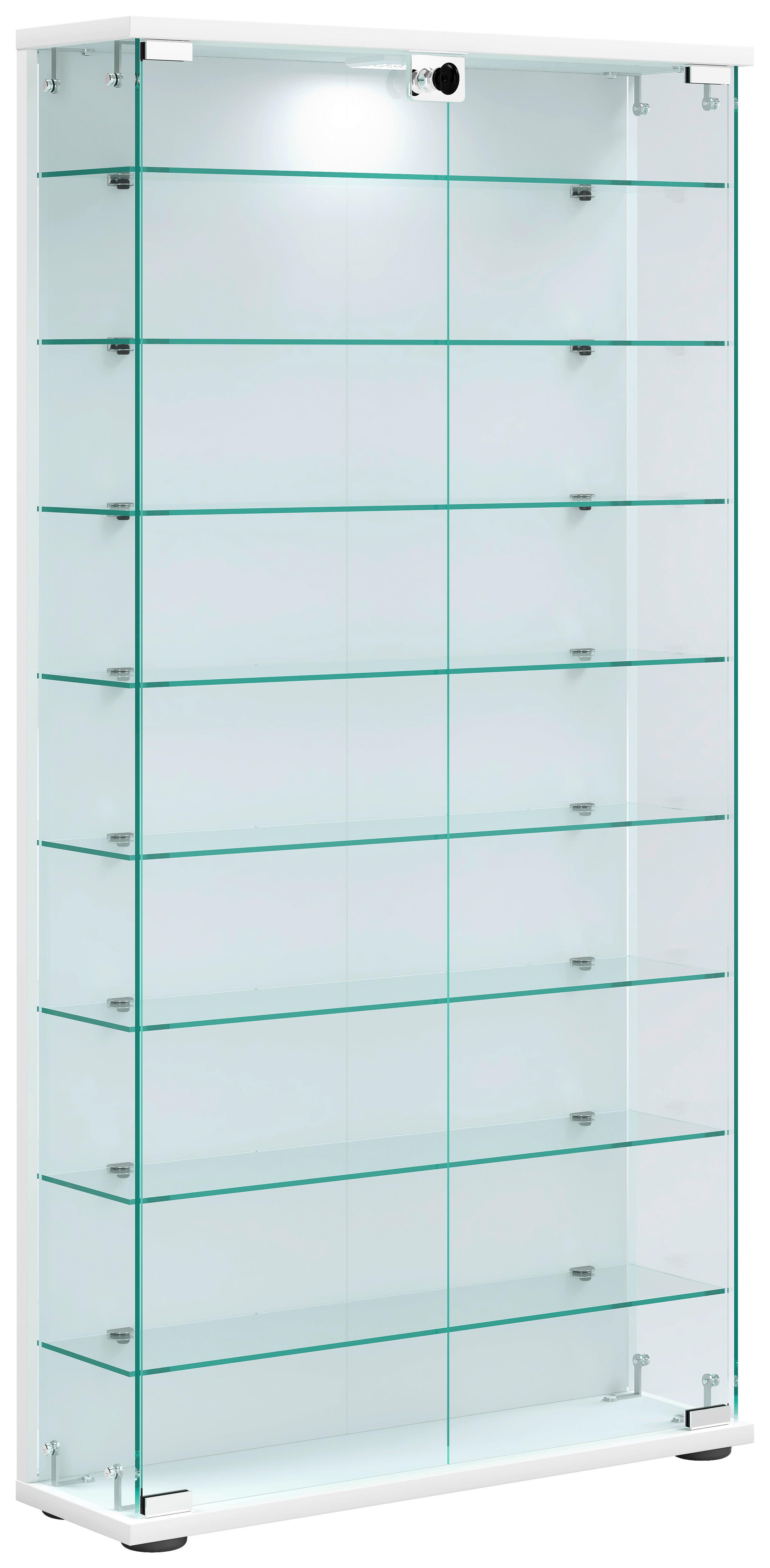 Vitrine Stelas Weiß B: 59 cm - Transparent/Schwarz, Design, Glas/Holzwerkstoff (59/114/17cm) - MID.YOU