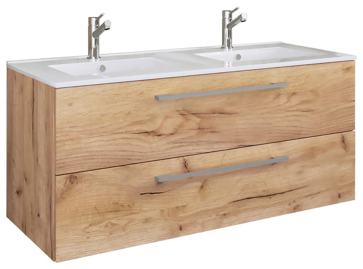 Badmöbel-Set 2-Tlg. Hängend Budasi B: 111 cm Eiche Dekor - Honigeiche/Weiß, MODERN, Keramik/Holzwerkstoff (111cm) - MID.YOU