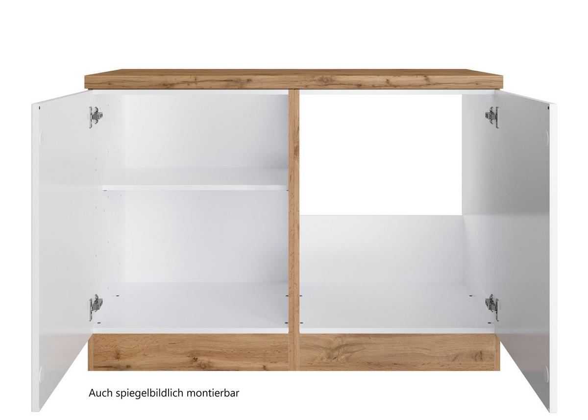 Spülenunterschrank Meran B: 120 cm Weiß/Eiche Dekor - Eiche Wotan/Weiß, LIFESTYLE, Holzwerkstoff (120/86/60cm) - Held