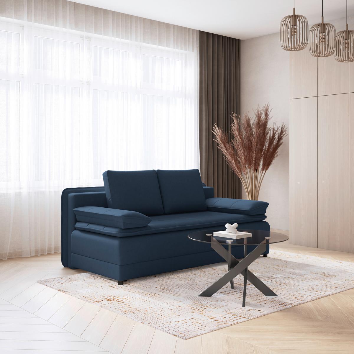 Pohovka s funkciou tmavomodrá farba - čierna/tmavomodrá, Modern, textil/plast (202/73-92/105cm) - Luca Bessoni