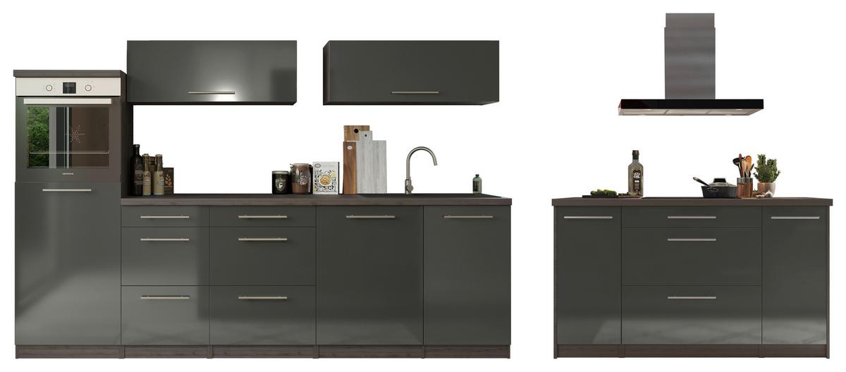 Küchenzeile Premium mit Geräte 280 cm Grau mit Kochinsel - Eichefarben/Grau, Basics, Holzwerkstoff (280/160cm) - Respekta