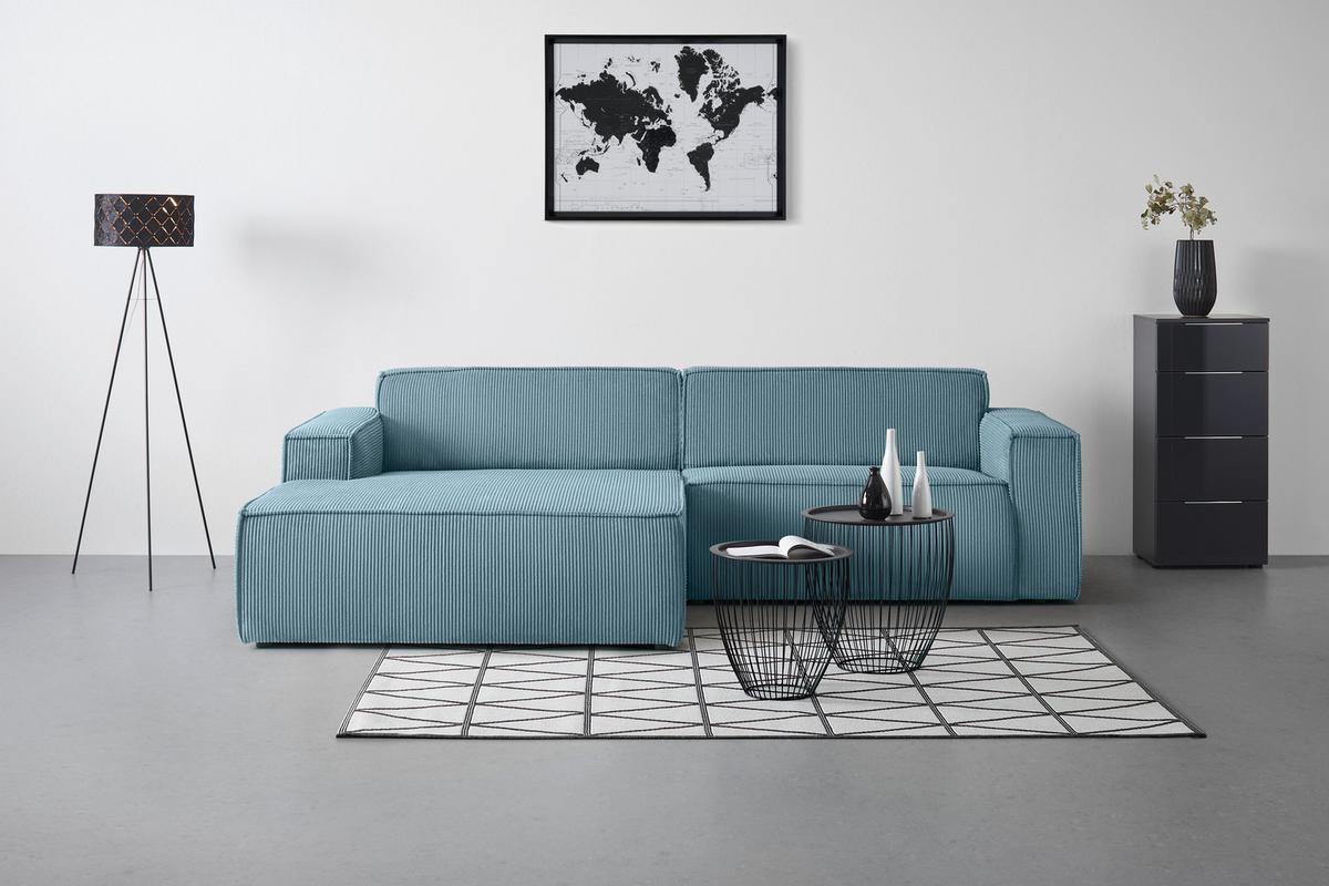 Rohová sedačka LOFT, ľavá, tyrkysový menčester - čierna/svetlozelená, Modern, textil/plast (172/265cm) - Mömax