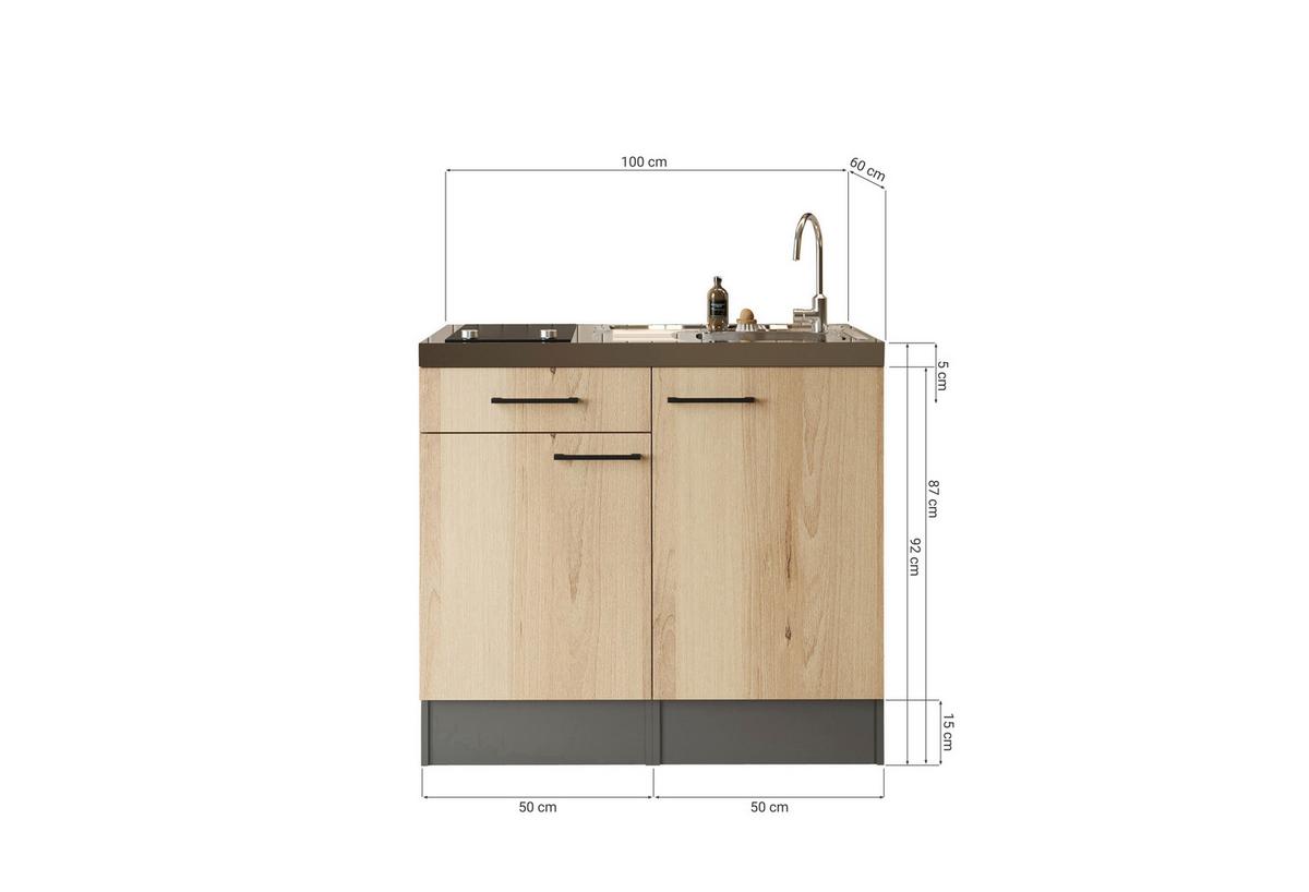 MINIKÜCHE Oliver, Grau B: 100 cm - Grau, Trend, Holzwerkstoff (100cm) - Respekta