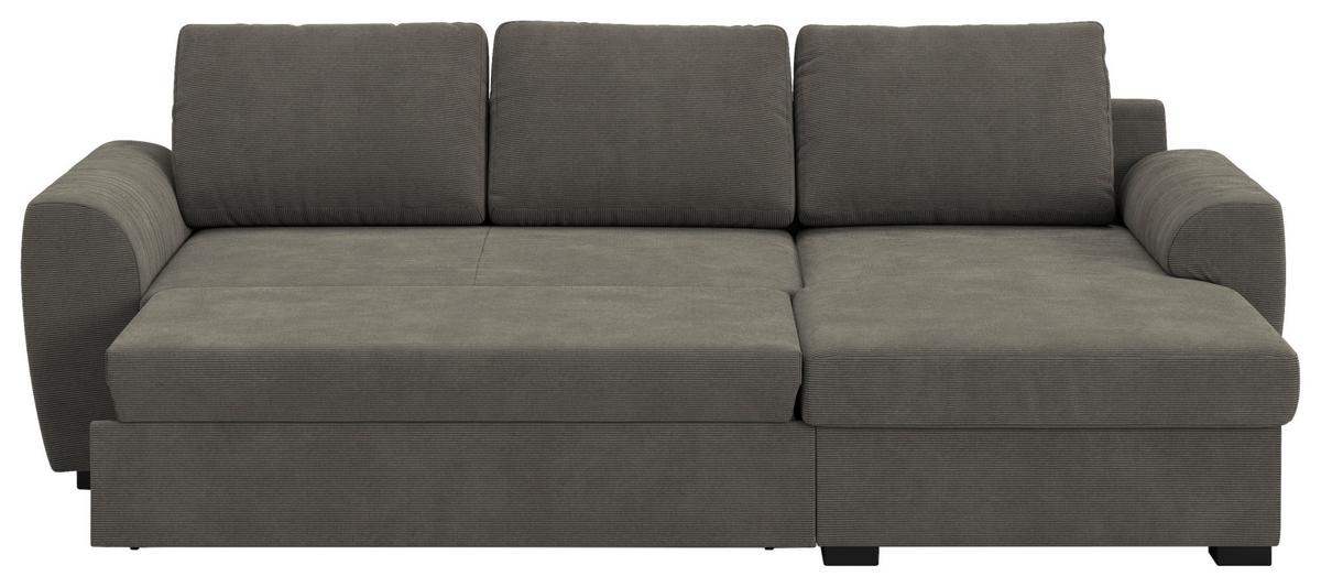 Ecksofa mit Bettfunktion Cord anthrazit, B: 253cm - Anthrazit/Schwarz, Trend, Textil (253/154cm) - MID.YOU