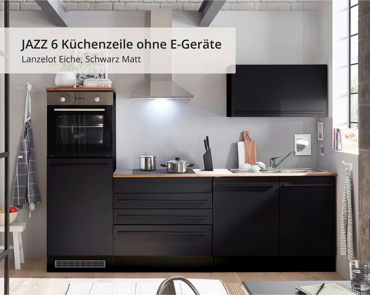 Küchenzeile Jazz 6 ohne Geräte 260 cm Schwarz - Eichefarben/Schwarz, KONVENTIONELL, Holzwerkstoff (260cm) - MID.YOU