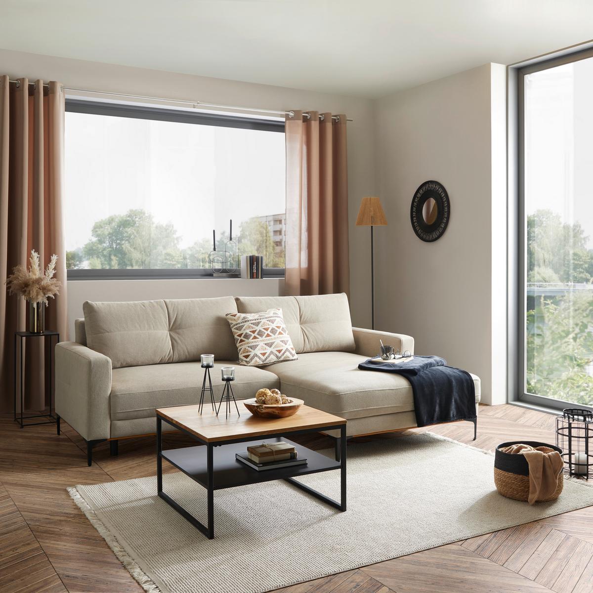 Ecksofa Bergamo - Beige/Schwarz, MODERN, Textil (238/162cm) - Ondega