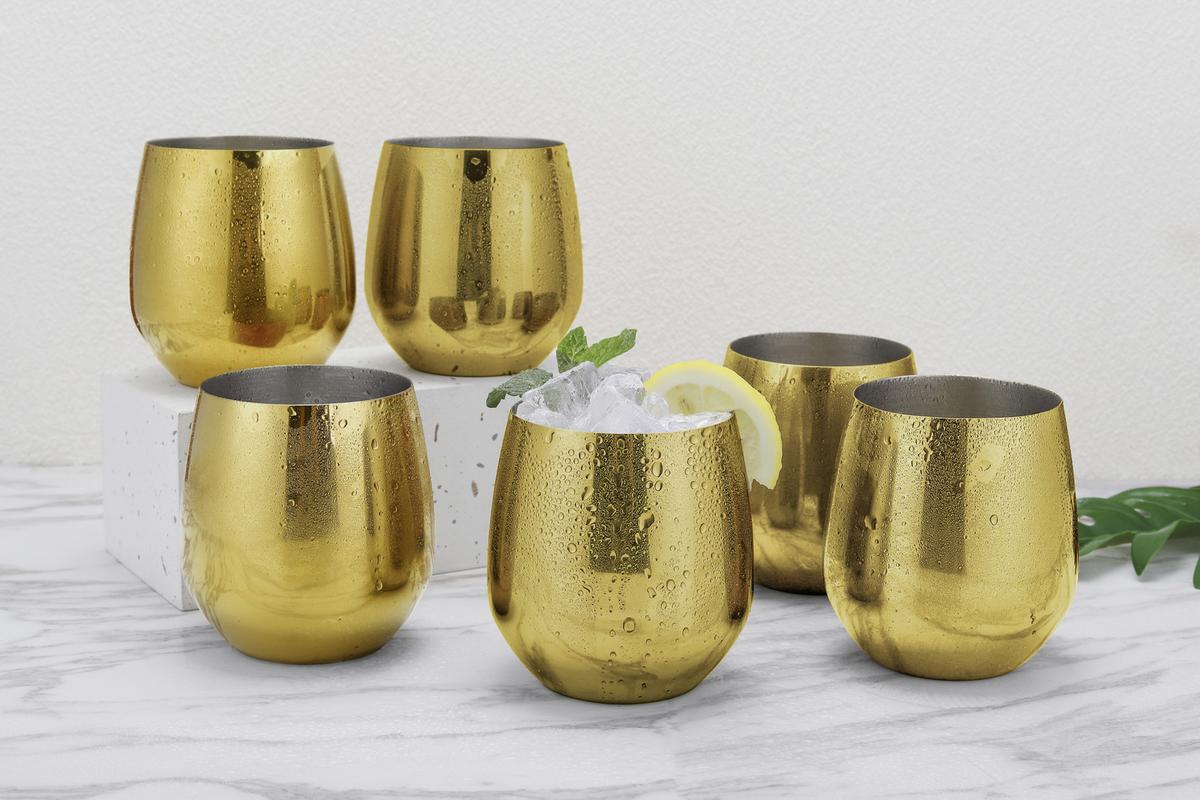 Wasserglas 6er-Set Je ca. 500 ml - Goldfarben, Trend, Metall (9,9cm) - Echtwerk