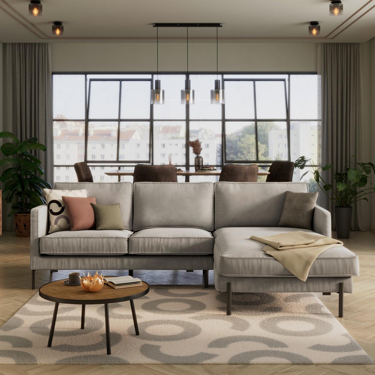 Ecksofa Yukon Hellgrau S: 232x154 Cm - Hellgrau/Schwarz, Trend, Textil (232/154cm) - Livetastic