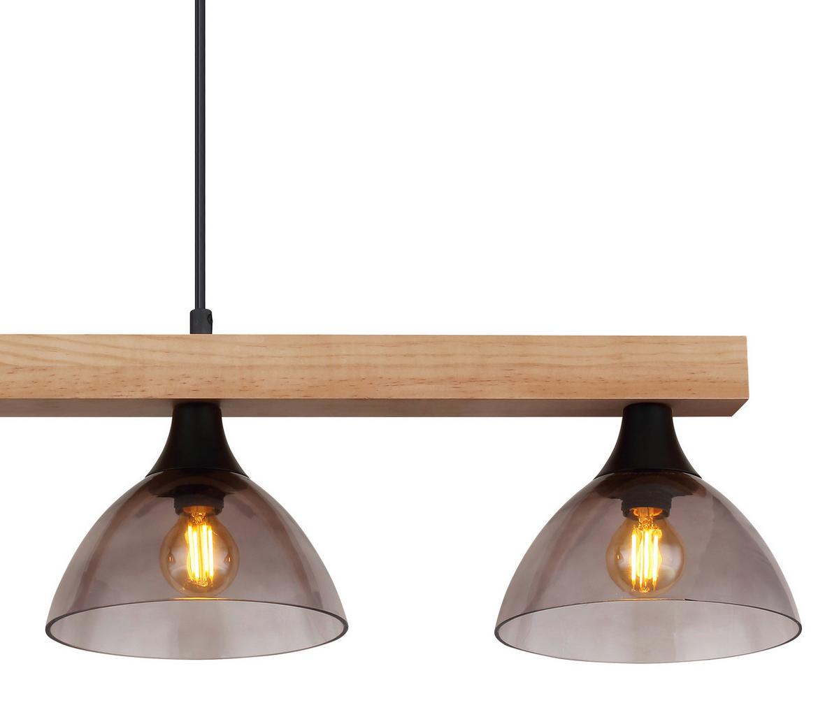 Hängeleuchte 15544-4h Lindi - Schwarz/Naturfarben, Natur, Glas/Holz (96/17/150cm) - Globo