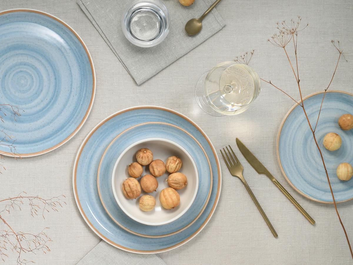 Taflservice Steinzeug 12 -Teilig. Creme/Azurblau - Azurblau/Creme, Basics, Keramik - Creatable