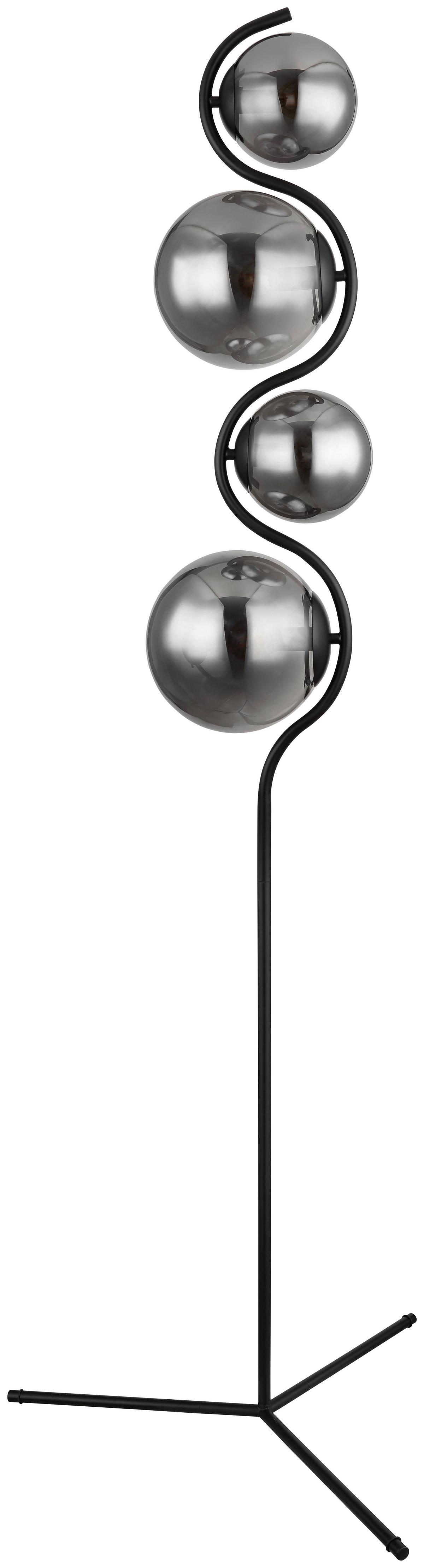 Stehlampe Porry Schwarz Mit Fußschalter - Schwarz, Design, Glas/Metall (66/160cm) - Globo