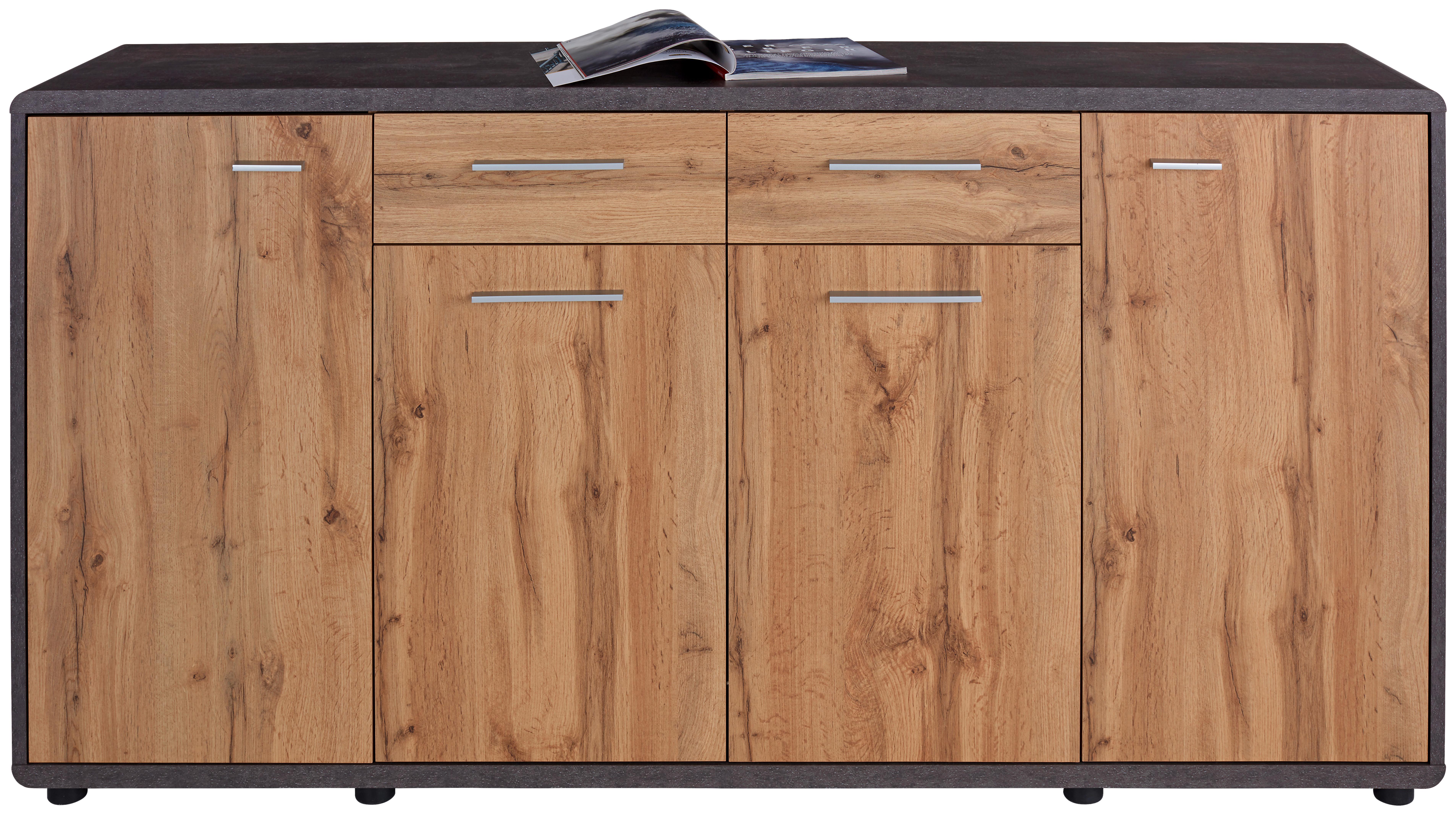 Kommode + Türdämpfer B: 174,4 Cm Fontana New, Beton/eiche - Eichefarben/Dunkelgrau, MODERN, Holzwerkstoff (174,4/87,2/40cm)