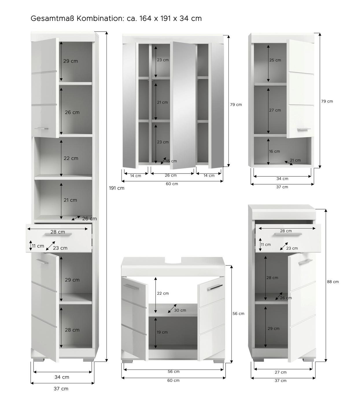 Badezimmer Scout Weiß B: 134 Cm - Weiß Hochglanz/Silberfarben, MODERN, Glas/Holzwerkstoff (134cm) - MID.YOU