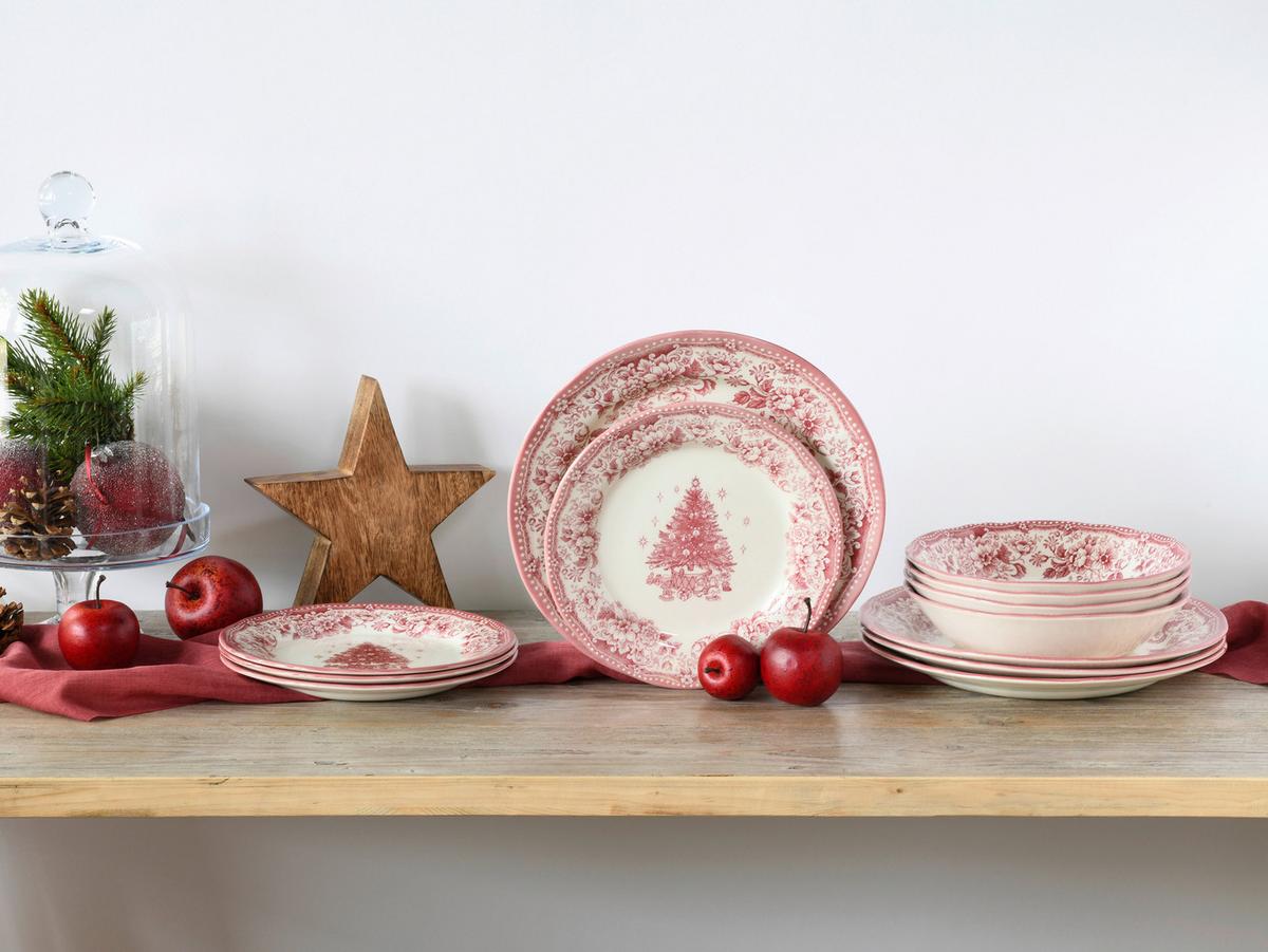 Tafelservice Tannenbaum 12--Teilig., Rot - Rot, Basics, Keramik - Creatable