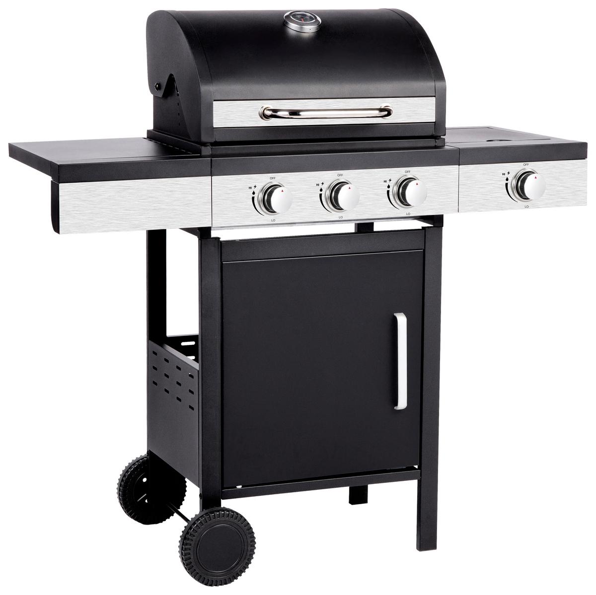 Gasgrill Micha 1 Sideburner, mit Rädern - Silberfarben/Schwarz, Trend, Kunststoff/Metall (110/53/110cm) - Homezone