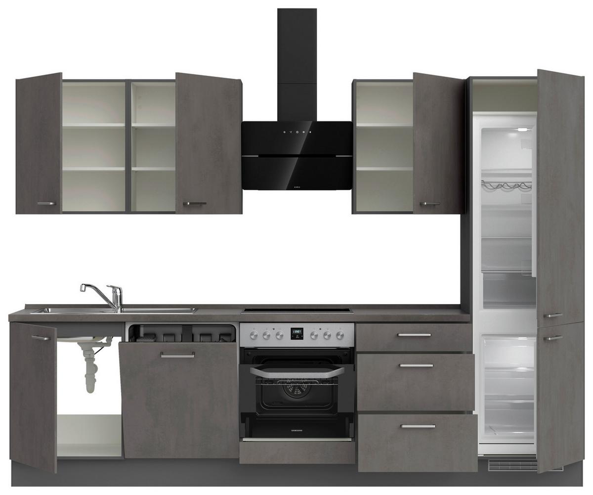 Kuchynská linka 300 cm, bridl.šedý betón/bridl.šedá - farba ušľachtilej ocele/bridlicová, Modern, kov/kompozitné drevo (300cm) - Nobilia