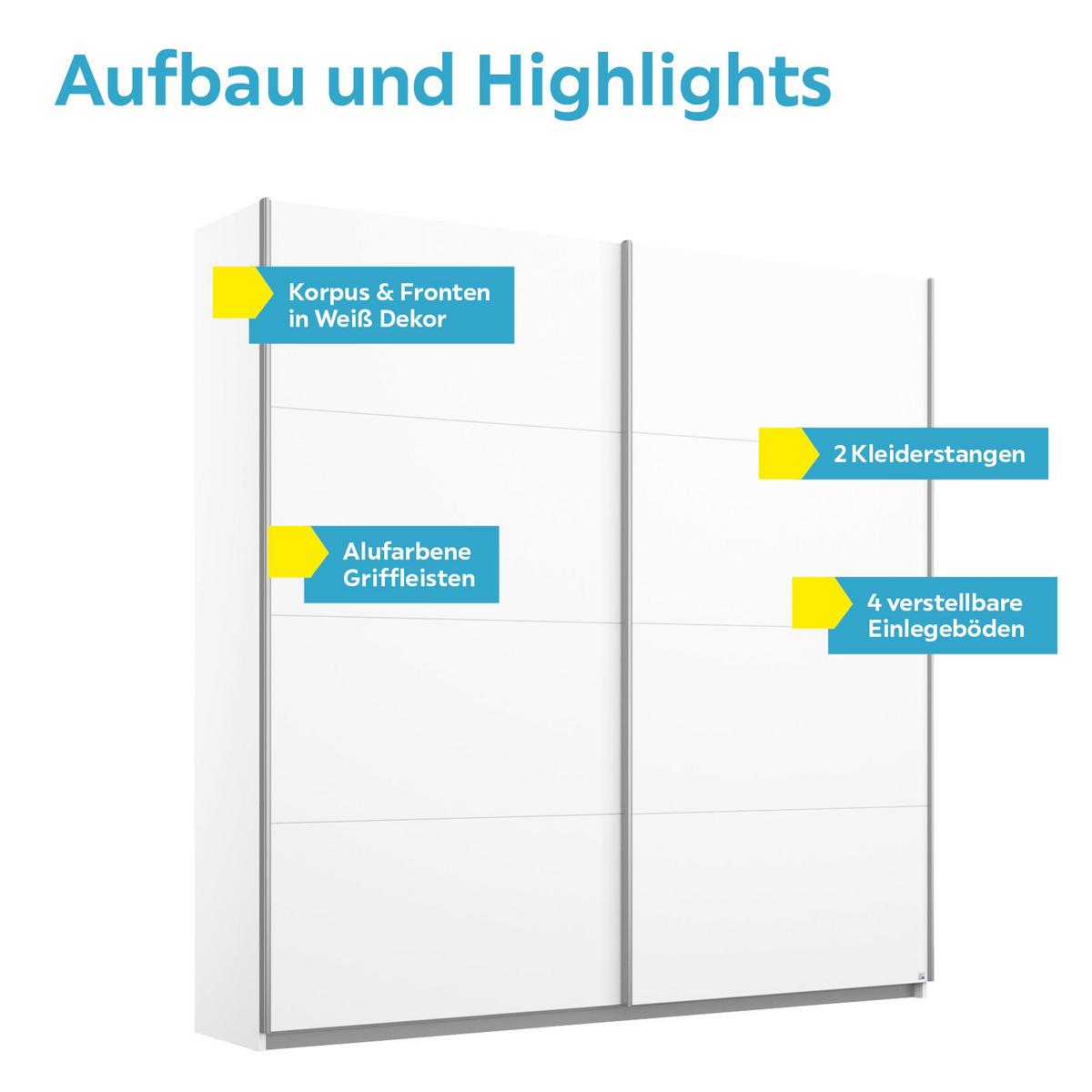 Schwebetürenschrank 181cm Belluno, Weiß - Weiß, MODERN, Holzwerkstoff (181/230/62cm) - Rauch Möbel