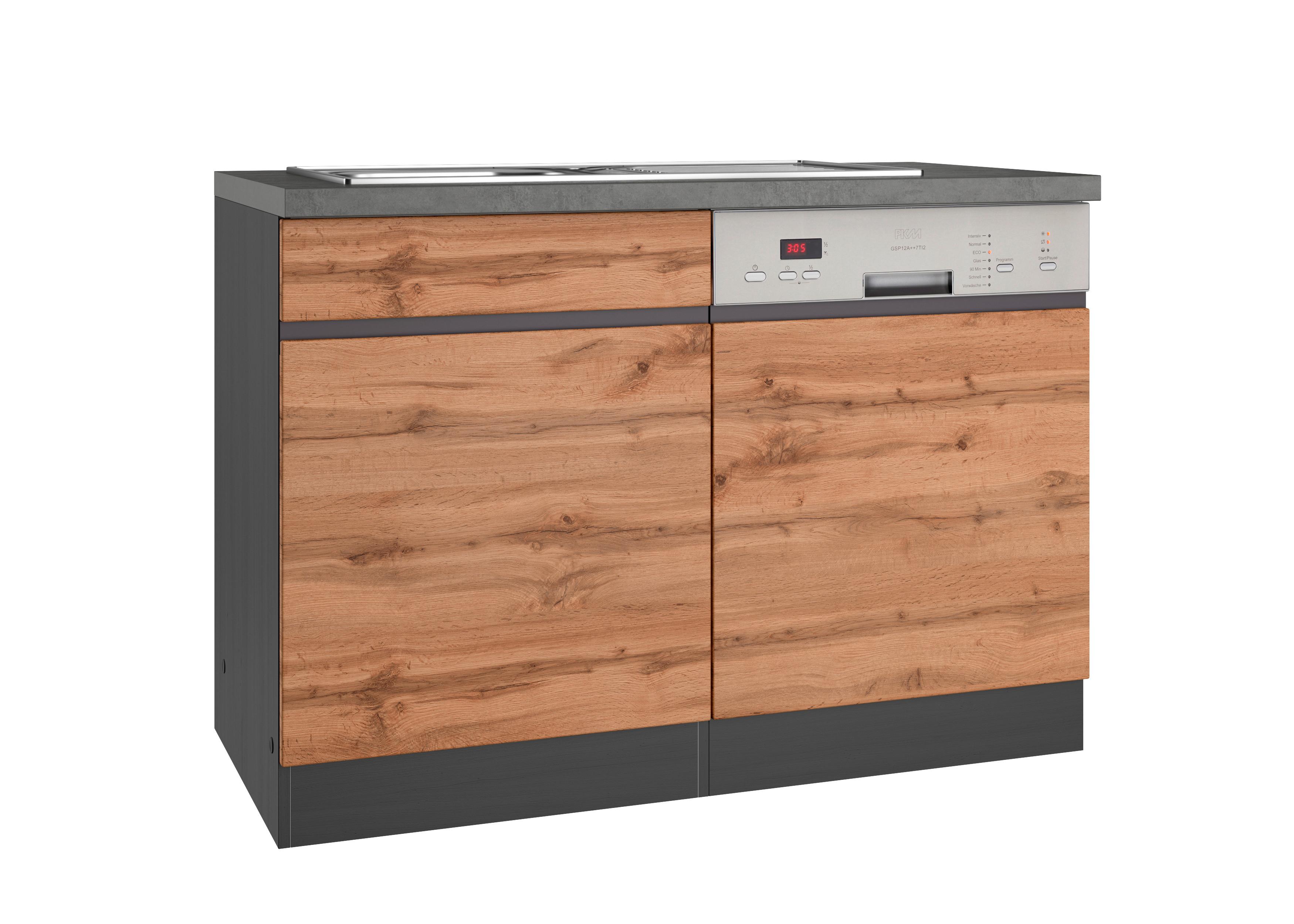 Spülenschrank Mit Spüle Turin B: 120 cm Graphit/Eiche Dekor - Eiche Wotan/Graphitfarben, Design, Holzwerkstoff (120/86/60cm) - Held