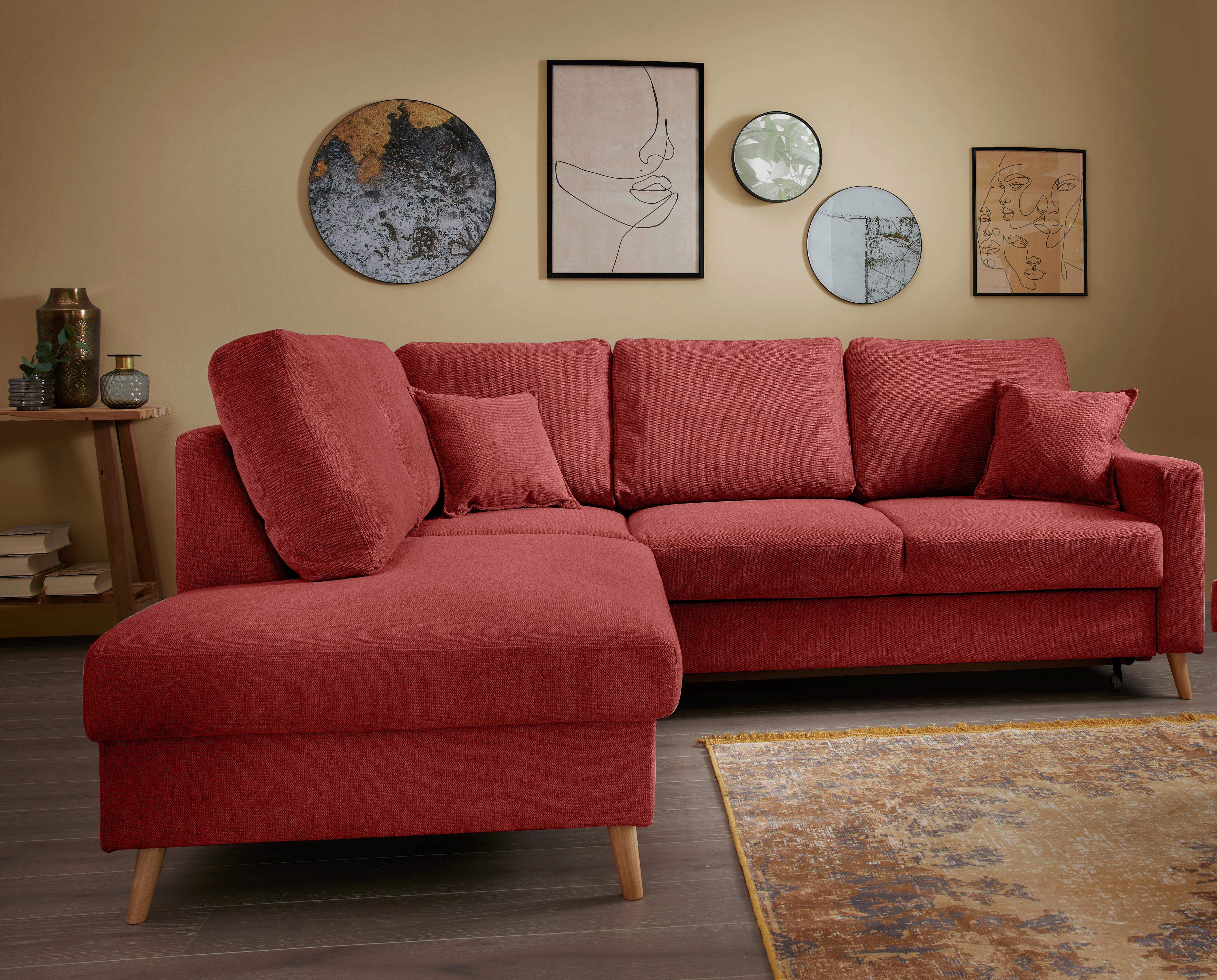 Ecksofa Valentina Rot S: 200x230 Cm - Rot/Naturfarben, KONVENTIONELL, Textil (200/230cm) - Livetastic
